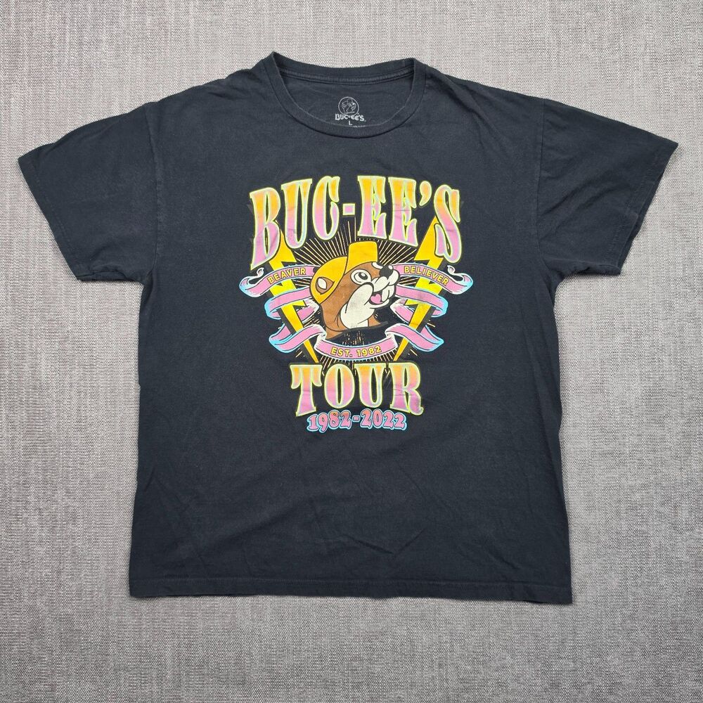 Buc-ee's Beaver Believer Tour 1982-2022 T Shirt Mens Large Black Graphic Tee L
